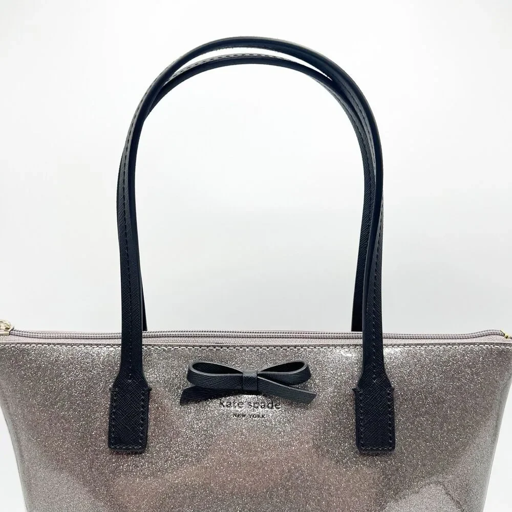 Kate Spade New York Mavis Street Jeralyn Silver Gray Glitter Tote Bag Purse READ